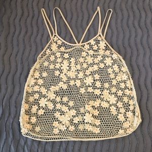 Ecoté Open Knit Strappy Tank Top - Cream - Small